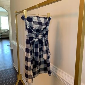 Strapless Navy Plaid Mini Dress